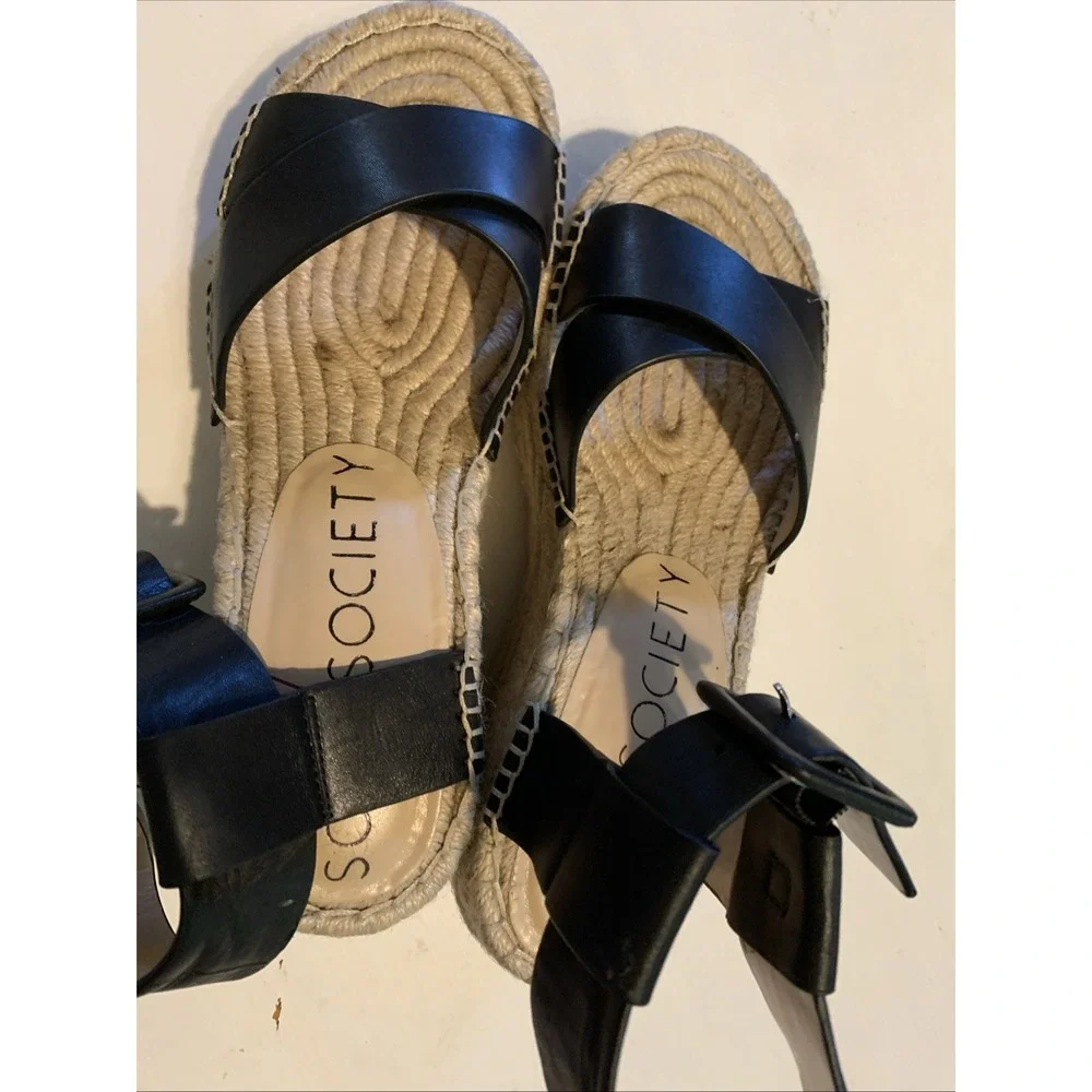 Sole Society Audrina Wedge Espadrille Sandals Black Color‎ Size 6M/EU36.5